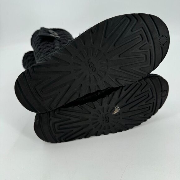 Ugg Classic Black Knit Lattice Cardy 3 Button Winter Fold Over 7 Tall Boots - Picture 6 of 9